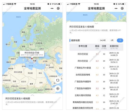      全球地震监测小程序截图 全球地震监测小程序截图